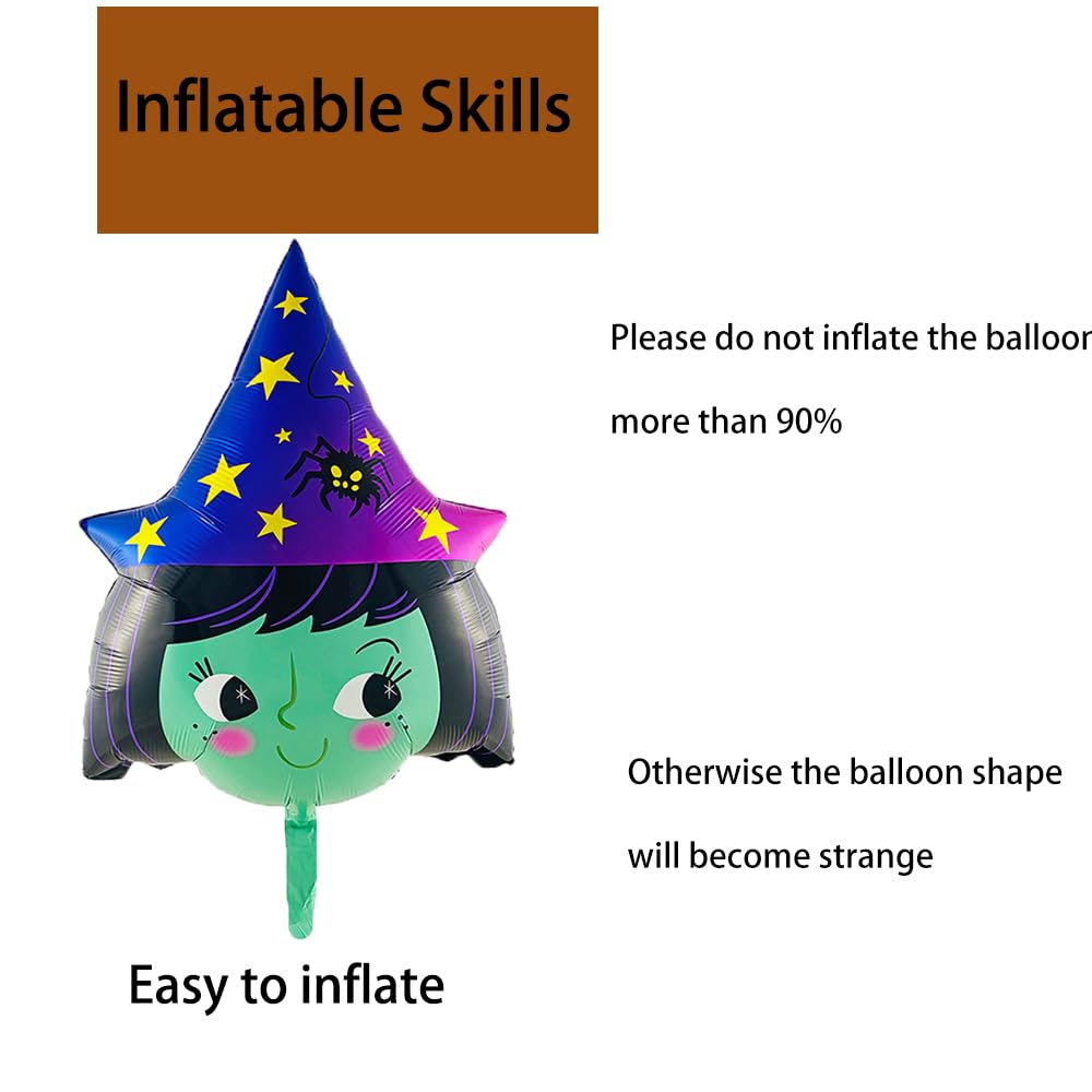 Hadckja Halloween Witch Balloon Cute Witch Head Balloons Witch Foil Balloons For Witch-Themed Party Supplies Decorations Hallowe