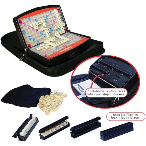 Winning Moves Scrabble to Go - Travel Word Game for 2-4 Players, Ages 8+, Plastic, Black/Red, Model 1202