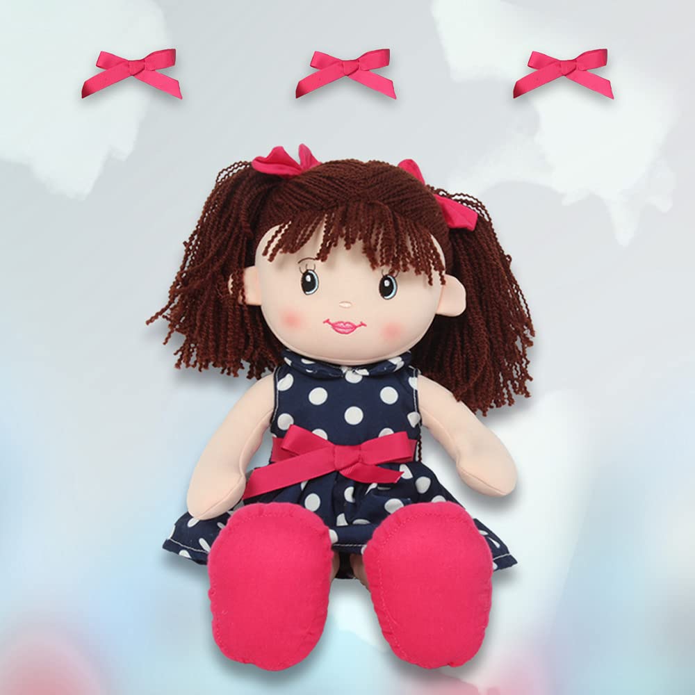 Linzy 16'' Betty Soft Plush Rag Doll - Blue Polka Dots, Polyester Cuddle Buddy for Girls, Model 92640BLUE