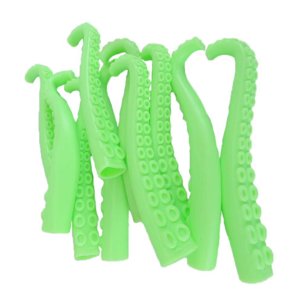 10 Silicone Finger Tentacle Puppets Green Glow-in-The-Dark
