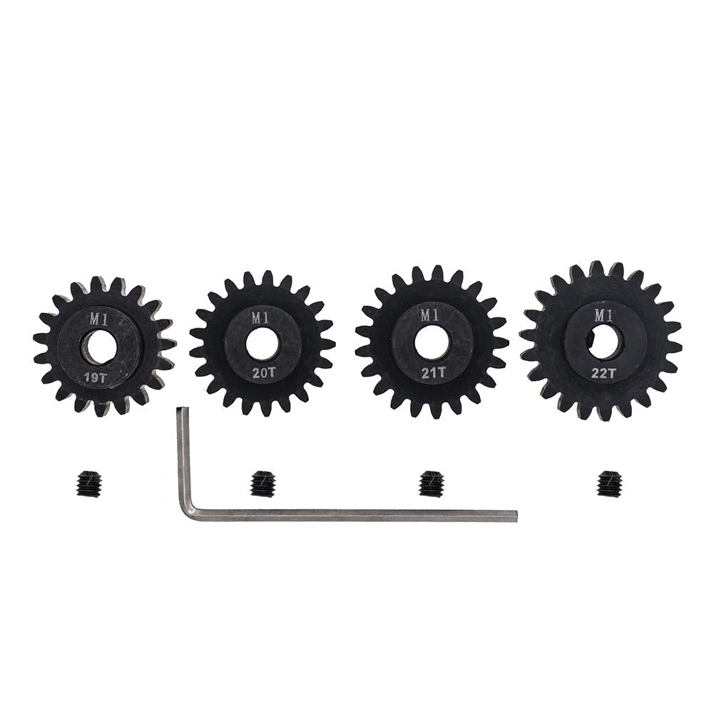 4pcs Mod 1 Pinion Gear 5mm Set Hardened 19T 20T 21T 22T M1 Pitch Gears RC Upgrade Part with Screwdriver