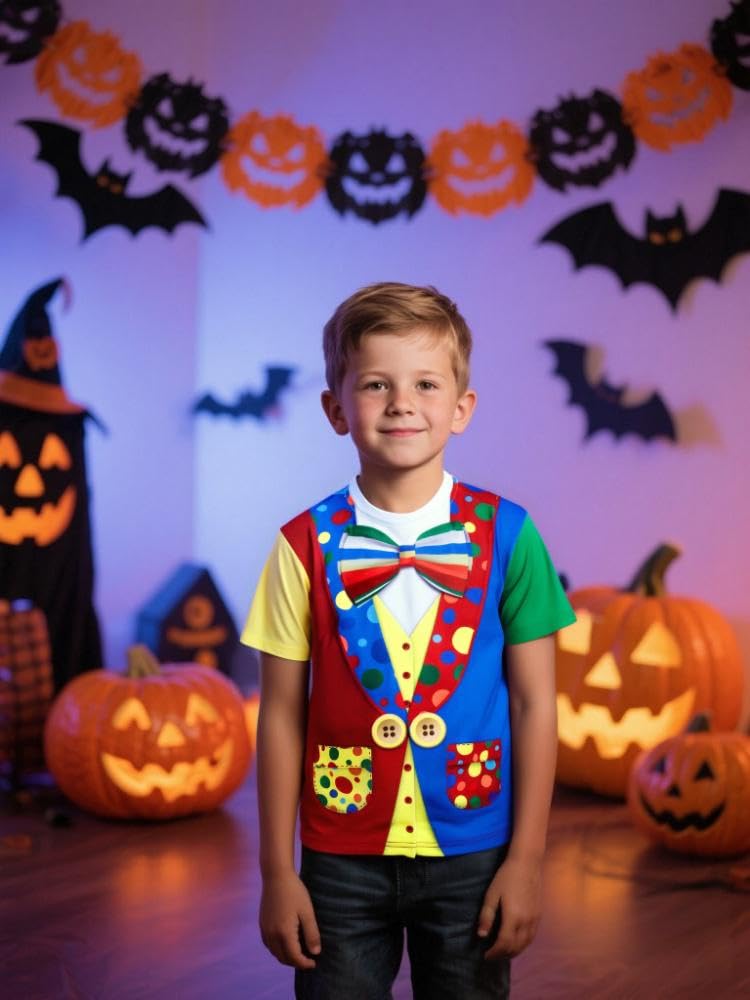 COSLAND Boys' Clown Costume for Kids Halloween Shirt, Multicolor, Medium