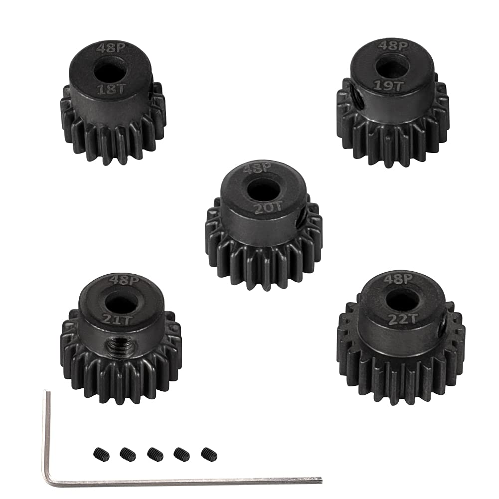WEISHUJI 48P Pinion Gear Set, 3.175mm Shaft Hole 18T 19T 20T 21T 22T Pinion Gear with Screw Driver for Arrma HPI Kyosho Losi Axi