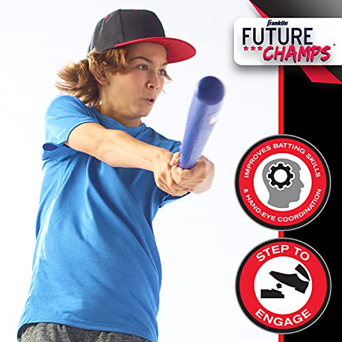 Franklin Sports Kids Baseball Pitching Machine - Pop A Pitch Baseball Batting Machine With Youth Bat + 3 Plastic Baseballs - Boys + Girls Baseball Toy,Red/Blue