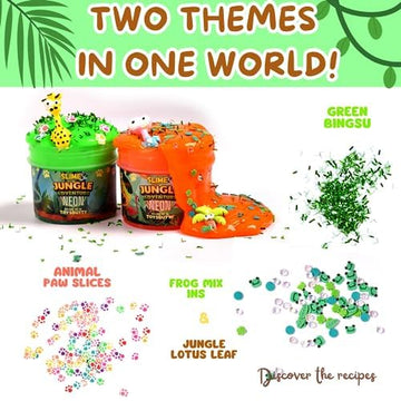 Finoclay 2 Slime Pack Neon Slime Kit For Girls Boys, Create With Kids Jungle Adventure Theme, Premade Slime Making Kit, 8 Slime
