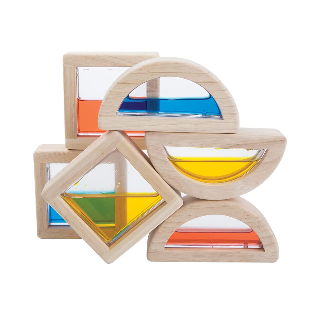 Plantoys 6 Piece Water Block Building & Color Mixing Learning Toy (5523) | Sustainably Made From Rubberwood And Non-Toxic Paints And Dyes