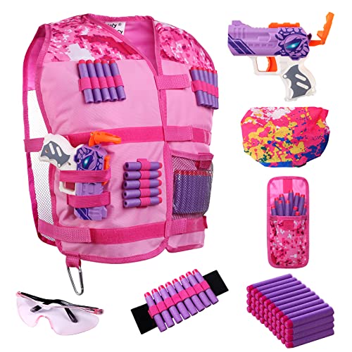 Hely Cancy Girls Tactical Vest Kit With Blaster - Kids Tactical Vest Compatible With Nerf Rebelle N-Strike Purple Darts For Girl
