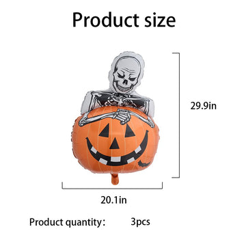 Hadckja Skull Pumpkin Balloon Halloween Balloons Skeleton Pumpkin Foil Balloons For Halloween-Themed Party Supplies Decorations