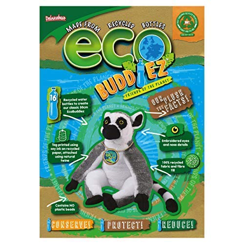 Ecobuddiez - Ring Tailed Lemur From Deluxebase. 12 Inch Ring Tailed Lemur Plush Toy. Eco Friendly Child Safe Lemur Stuffed Animal Made From Recycled Plastic Bottles.