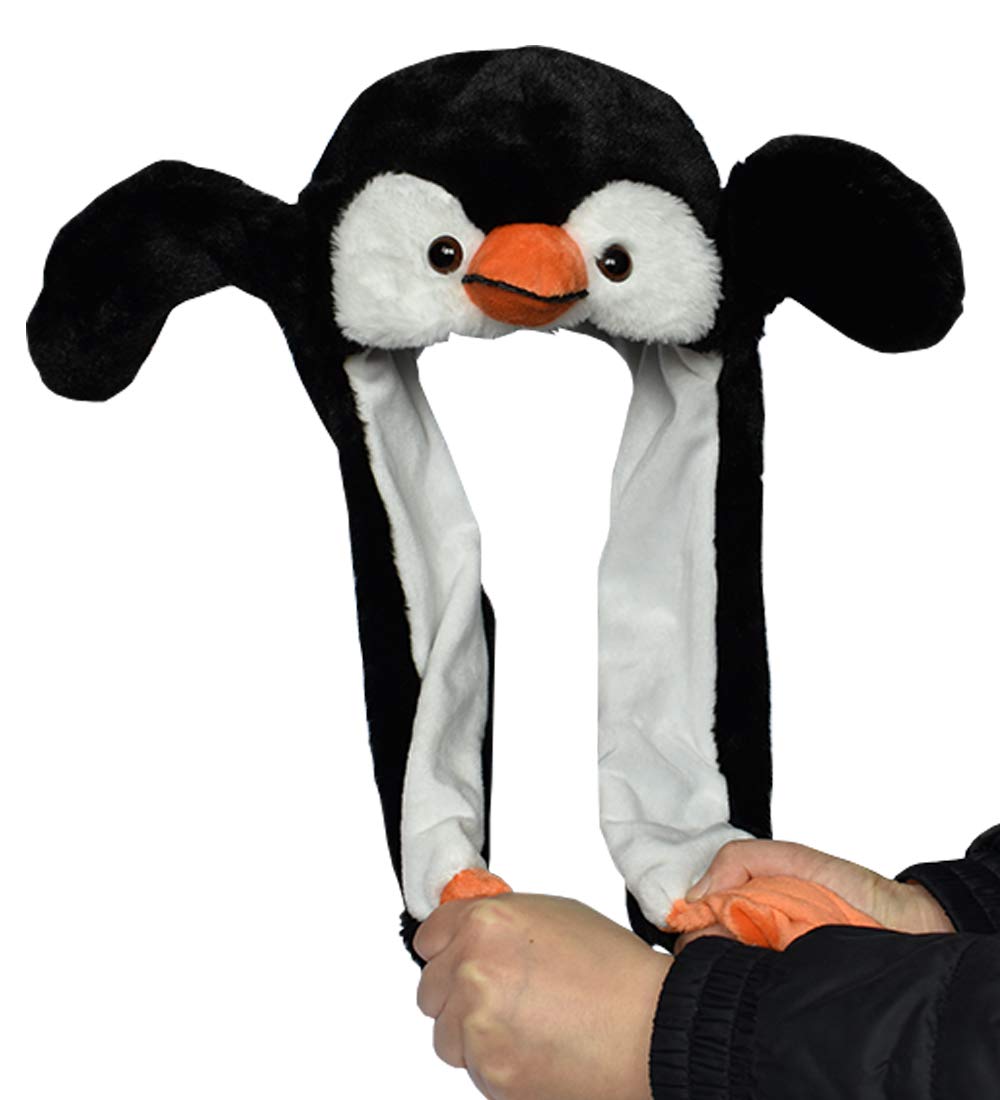 JOYHY Kids Adults Plush Hat Ear Moving Ear Flap Hat With Paw Penguin