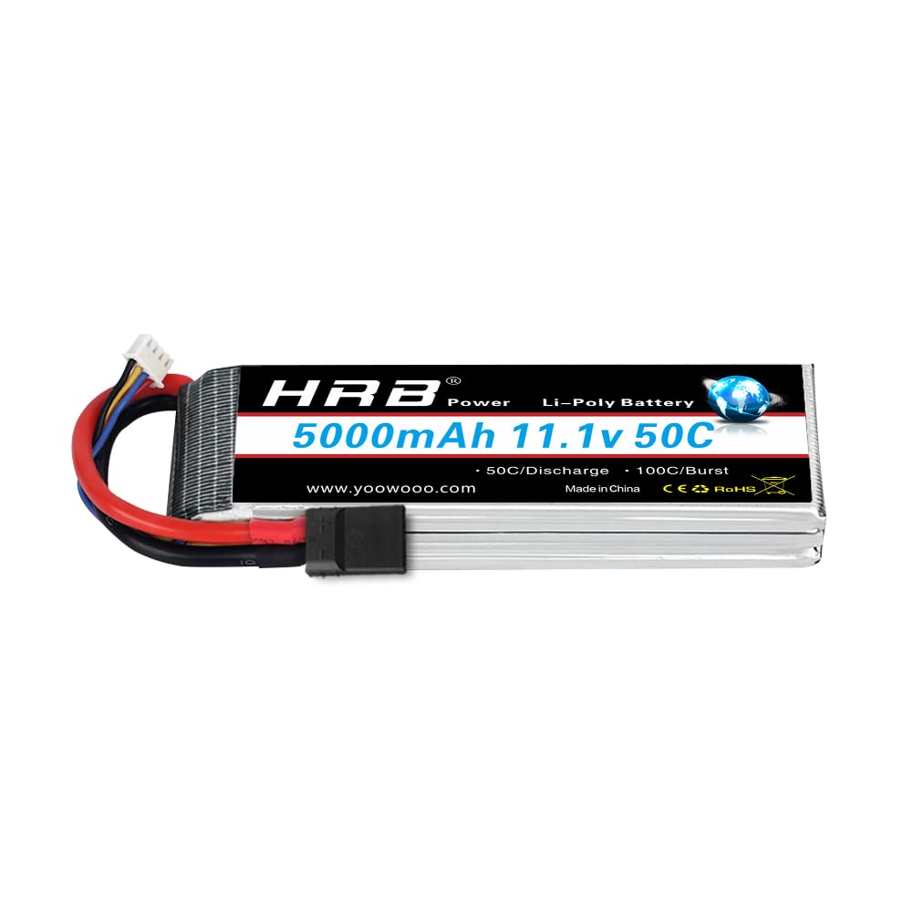 Hrb 3S 5000Mah Lipo Battery 11.1V 50C Rc Lipo Battery With Tr Plug Compatible With Rc Helicopter Airplane Quadcopter Car Truck B