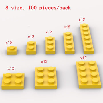 YUJHITP Classic Building Plate Assortment Pack, 100Pcs Yellow Bulk Plates with 8 Size Building Plate Base Plate, Compatible with