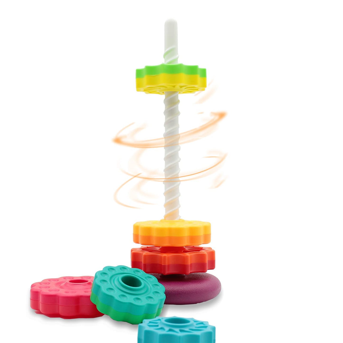 BYFWH Baby Spin Stack Toy - Premium Stacking & Spinning Toy for Toddlers, 16" Plastic, Multi-Color (Magenta, Lime, Cyan, Red, Sky Blue)