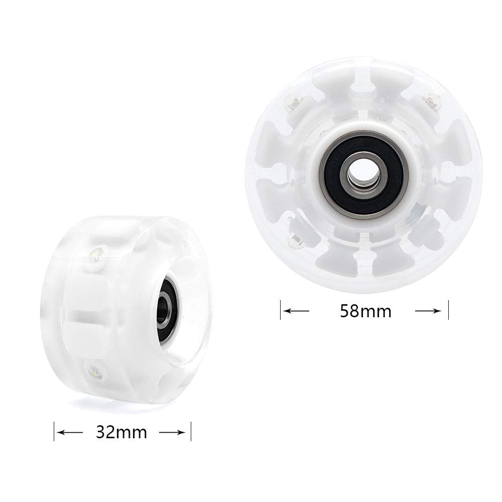 Nezylaf 4 Pack Light Up Roller Skate Wheels 32x58mm 78A Polyurethane 3LED-Colorful with Bearings for Indoor/Outdoor Use