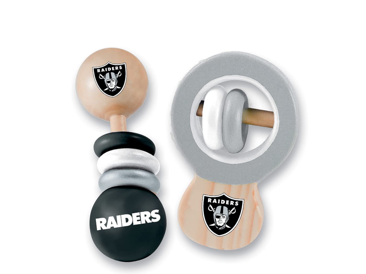 Babyfanatic Wood Rattle 2 Pack - Nfl Las Vegas Raiders - Officially Licensed Baby Toy Set