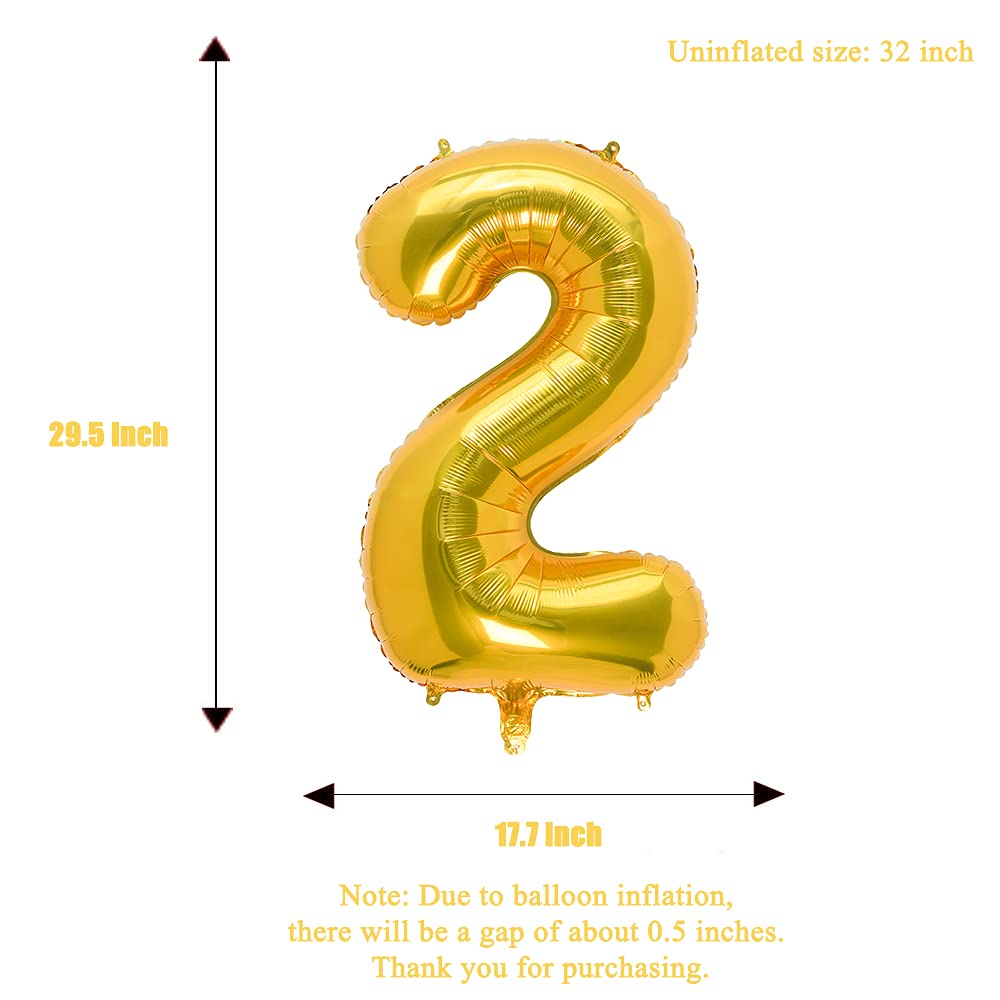 32 Inch Gold Number 2 Balloons Foil Ballon Digital Birthday Party Decoration Supplies (Gold Number 2 Balloon)