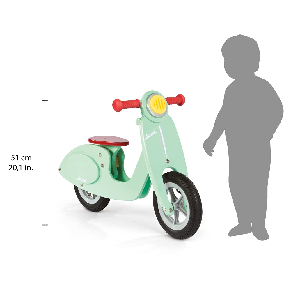 Janod Mint Scooter Balance Bike - Wood Ride-On, 30.31" x 13.19" x 20.08", Model J03243