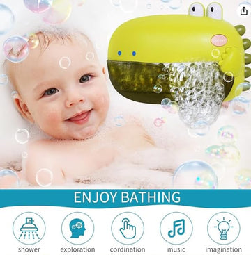 Grechi Dinosaur Bath Toys,Baby Bath Toys For The Baby Bathtub,Toddler Automatic Bubble Machine,Plays 12 Childrens Songs, Makes G