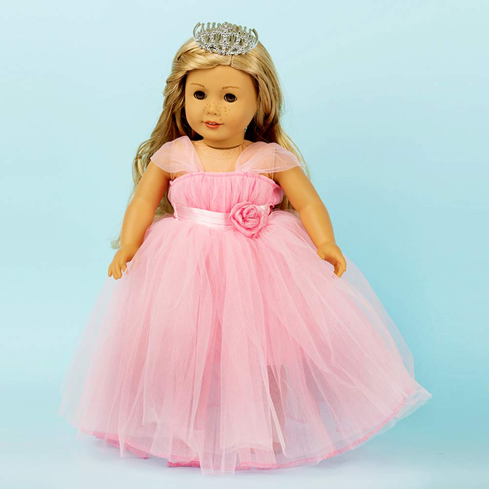 Girls Doll Clothes And Accessories , Princess Costume , Wedding Dress , Party Gown Dress For 18 Inch Dolls (Pink)