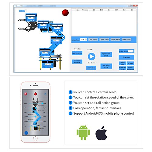 Robotic Arm Kit 6Dof Programming Robot Arm With 5 Servo, Handle, Mechanical Claw And More, Pc Software App Control With Tutorial
