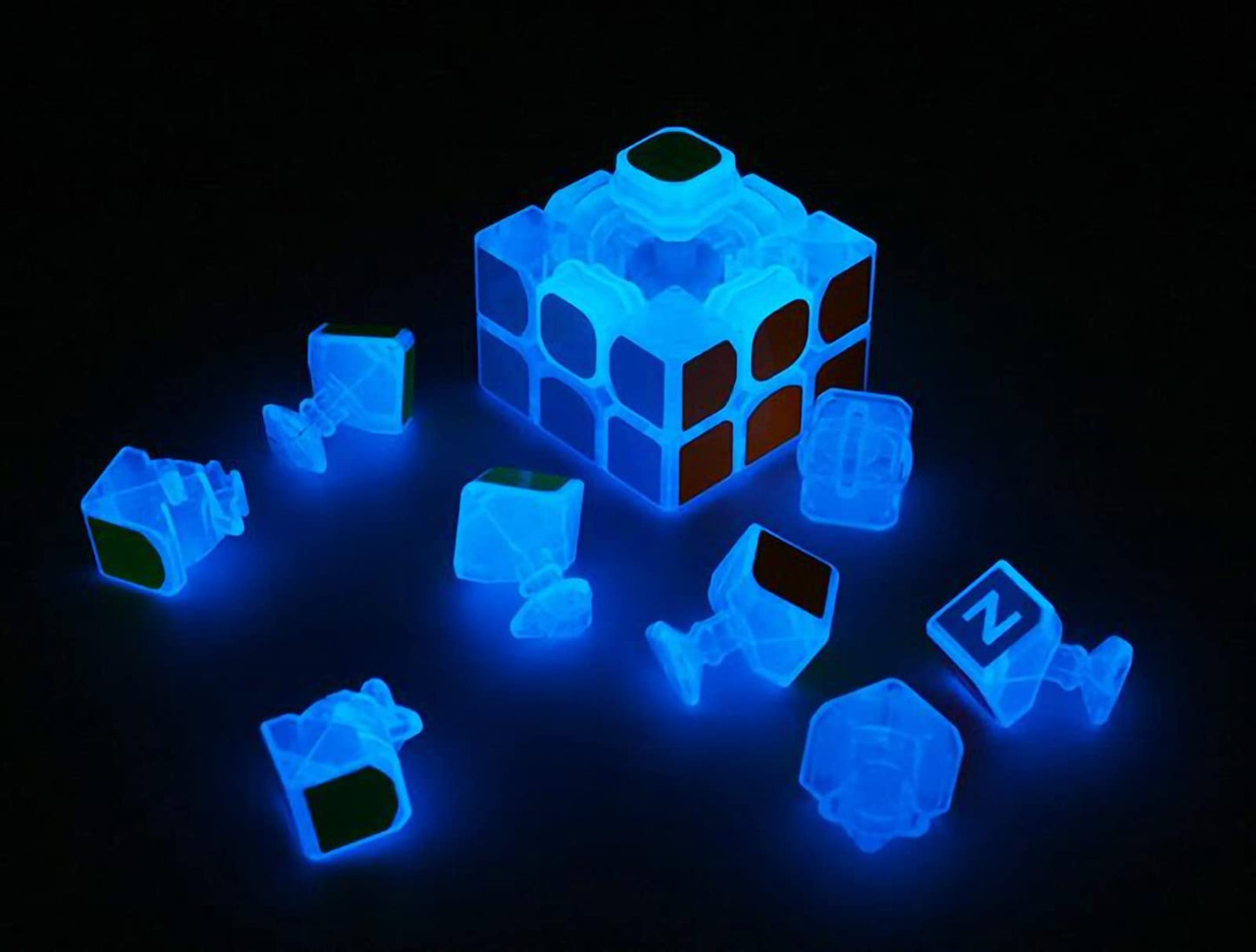 Amaza 3X3 Fluorescent Speed Cube 3X3X3 Glow In Dark Luminous Speed Cube 3 By 3 Magic Cube Puzzle Toy Brain Teasers Iq Puzzles Game Toys For Children Adults (Blue Luminous)