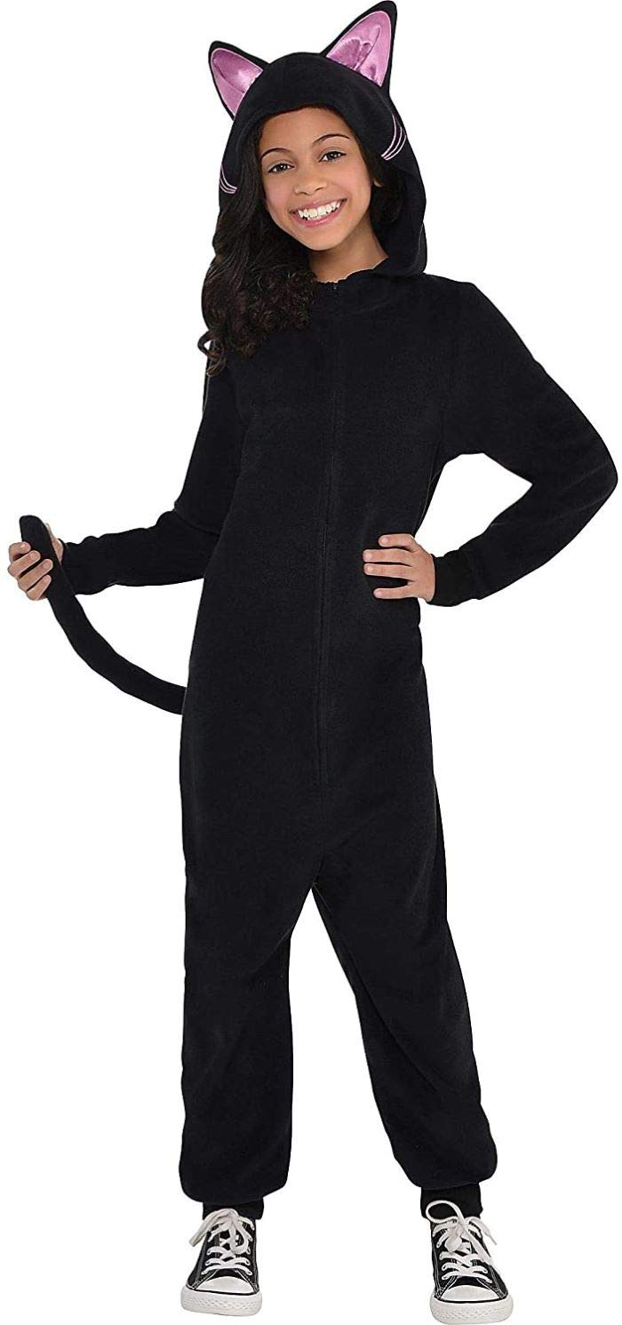 Party City Black Cat Onesie Costume For Girls - Costume Includes Black Hooded Fleece Jumpsuit With Cat Ears, Whisker Detailing & Long Tail - Costumes For Halloween, Birthday Parties & Themed Event