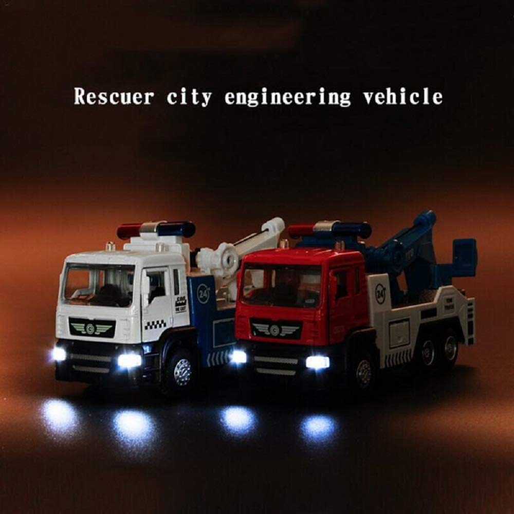 JOYINUS Toy Tow Truck Metal Diecast Truck with Car Pull Back Miniature Toy Trucks with Sound and Light for Boys(with 5 Pcs Traff