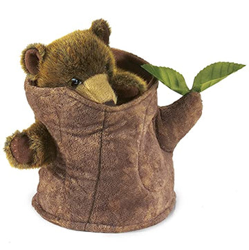 Folkmanis Brown Bear in Tree Stump Hand Puppet - One Size, Ideal for Storytelling and Imaginative Play