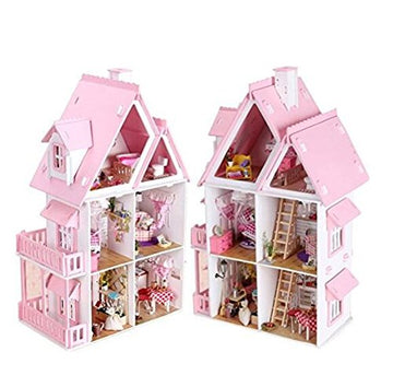 Nwfashion Children'S 17' 2 Floors With Furnitures Lights Diy Kits Assemble Miniature Wooden Dollhouse(Sunshine Alice)