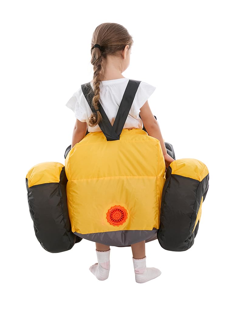 Hsctek Inflatable Construction Digger Costume Toddler, Blow Up Ride On Tractor Cosplay Kids Child Girls Boys, Riding Truck Halloween Costume Children 4T