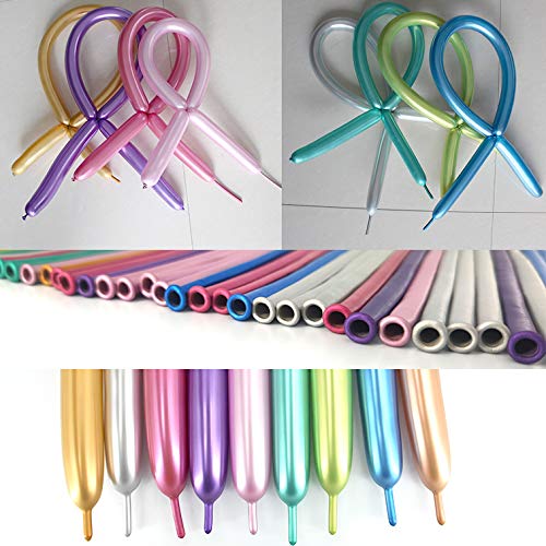 Hykjnbw Metallic Long Balloons For Balloon Animals, Chrome 260 Balloons Art Kit For Twisting, Skinny Modeling Balloons Supplies