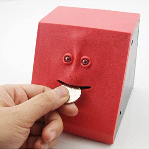 Hstyaig Face Coin Bank Money Eating Coin Bank Battery Powered Monkey Saving Box (Red)