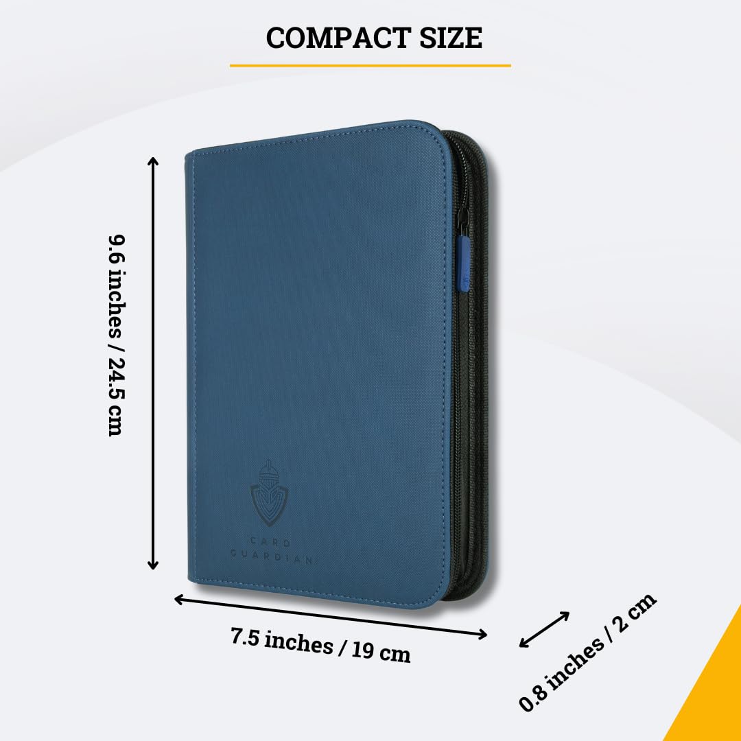 Card Guardian - 4 Pocket enhanced Binder for 160 Cards (Blue) | Zipper Closure and Side Loaded Pockets | Compatible with Trading & Sports Cards including Magic the Gathering Yugioh Baseball Cards