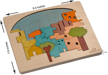 Ekoplay’S Multi Layered Wooden Puzzles For Kids, 23 Piece Jigsaw Puzzle For School Kids, Learning Educational Toys Gifts For Boys Girls. Construction Puzzles Sets, City Construction.