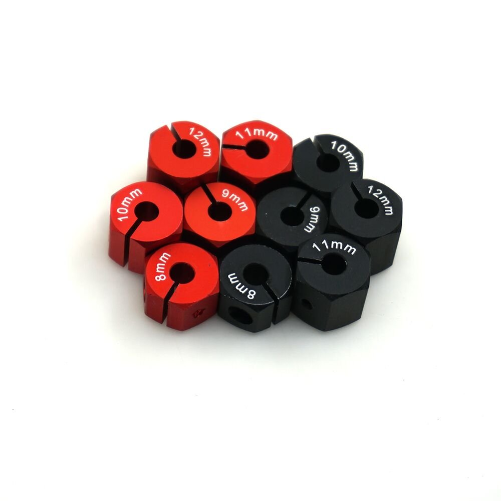 QUE-T Aluminum 8mm Thickness 12mm Wheel Hex Drive Adaptors with Pins & Screws for Most of 1/10 RC Crawler Car Black