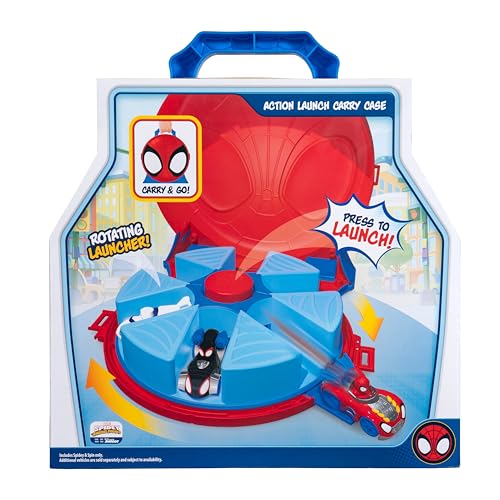 Marvel Spidey and His Amazing Friends Action Launch Carry Case - 12-Inch Carry Case with Rotating Launcher and Two limited availability Amazing Metals Vehicles