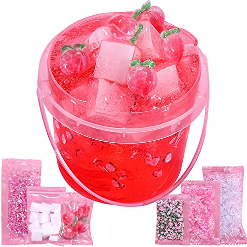 Premade Crystal Slime Peach Pink Jelly Cube Glimmer Crunchy Slime, Includes 6 Sets Of Slime Add-Ins, Party Favors For Kids, Sensory And Tactile Stimulation, Stress Relief, For Girls & Boys
