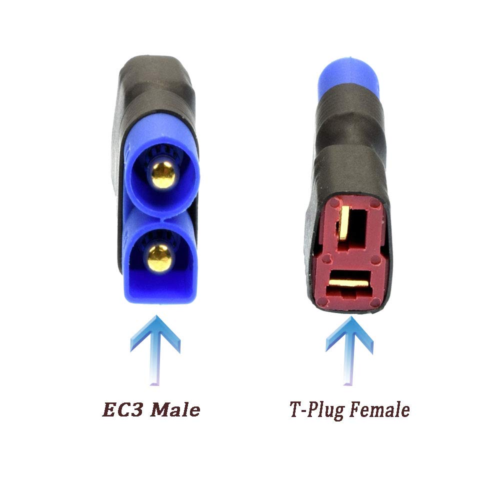 LinsyRC 2pcs EC3 Male to T-Plug Female Connector Adapter and 2pcs EC3 Female to T-Plug Male Connector Adapter for RC Lipo Batter