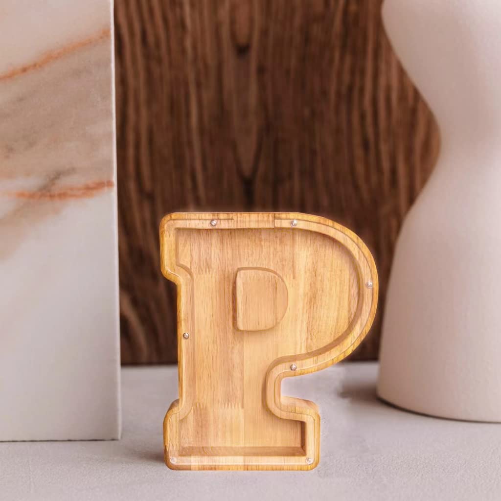Weidu77 Twenty-Six English Alphabet A-Z Letter Piggy Bank,Large-Capacity Transparent Wooden Alphabet Piggy Bank,Personalized Coin Savings Box, Name Diy Creative Purchase Combination.(J)