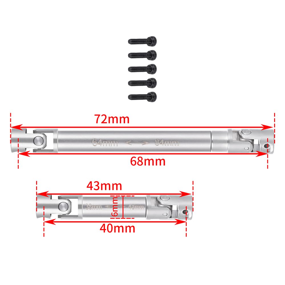 MOHERO 2Pcs SCX24 Driveshafts Stainless Steel Center Drive Shaft for Axial 1/24 SCX24 Gladiator AXI00005 RC Crawler Upgrade Part