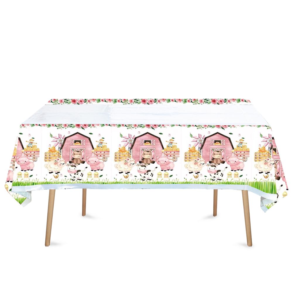 41Pcs Pink Farm Party Supplies,Include 20 Plates, 20 Napkin And 1Pcs Tablecloth,Used For La Granja De Zenon Birthday Party Decor