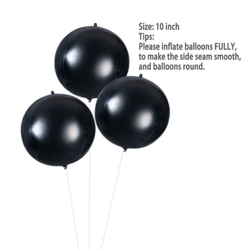 4D Black Foil Balloon 10 Inch Mylar Helium Balloon For Birthday Wedding Halloween Party Favor Supplies, Pack Of 20