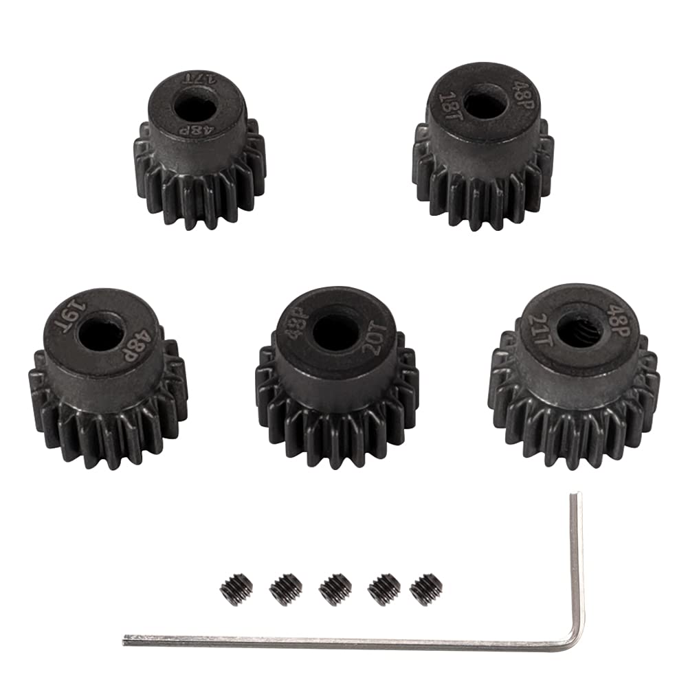 WEISHUJI Pinion Gear Set,48P Pinion Gear Set,48 Pitch Pinion Gear Set 3.175mm Shaft Hole 17T 18T 19T 20T 21T Pinion Gear with Sc