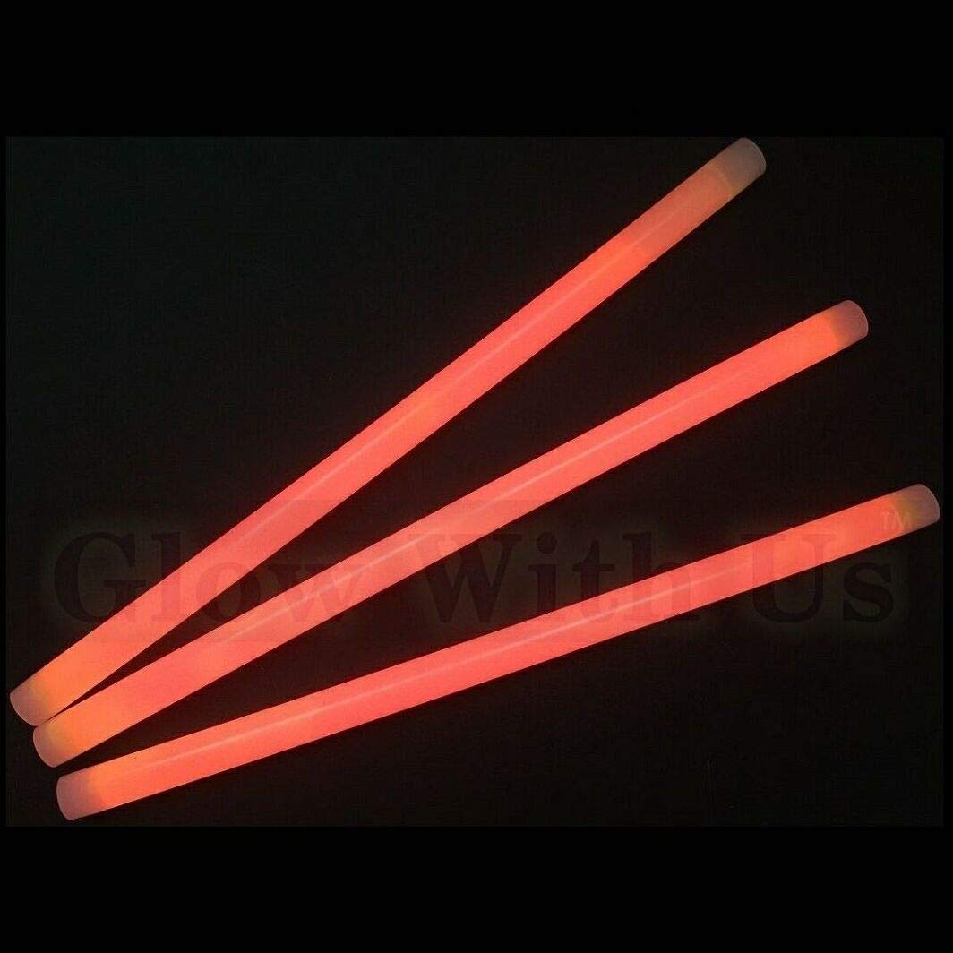 Glow Sticks Bulk Wholesale, 10 12 15mm Dia. Orange Industrial Grade Jumbo Light Sticks, Bright Color, Glow 14 Hrs, Safety Glo