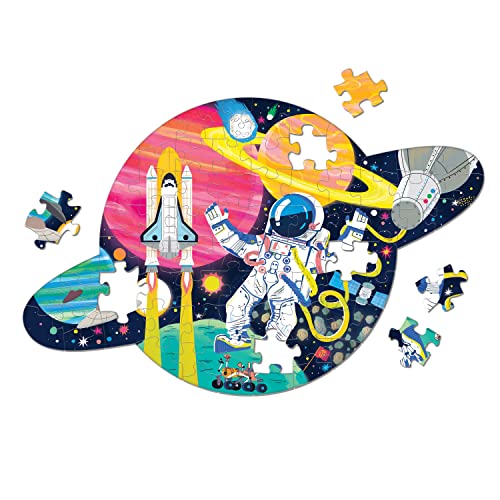 Mudpuppy Space Mission - 75 Piece Unique Saturn Shaped Scene Puzzle With Colorful And Fun Illustrations Of Space Life For Childr