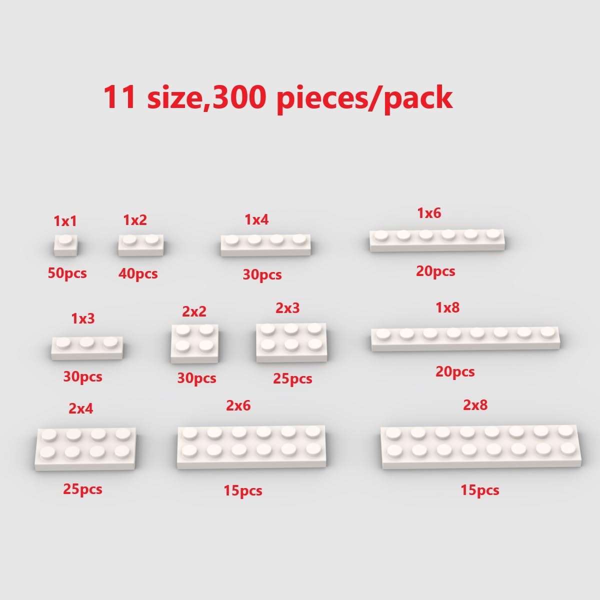 300 Piece White Building Plate Bulk Assortment Pack, White Small Base Plate Accessories For Building With 12 Size, Compatible Wi
