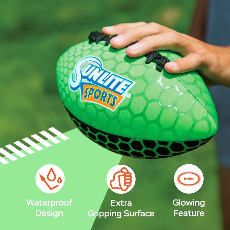 Sunlite Sports Glow in The Dark Waterproof Football, Light Up at Night Outdoor Play, Pool Beach Lake Park Water Toy, for Kids Ch
