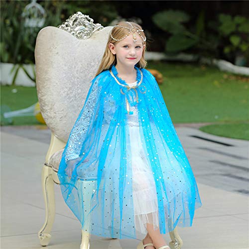 Lovely Mermaid Girls Cape Cloak Princess Shining Halloween Christmas Dress Up Birthday (Blue)