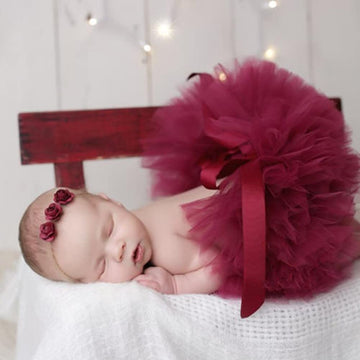 Fashion Unisex Newborn Girl Baby Outfits Photography Props Headdress Tutu Skirt (Red)