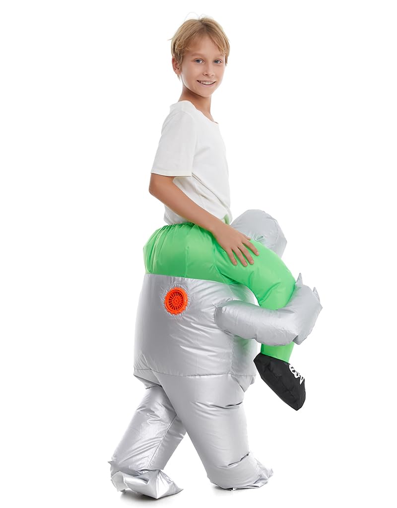 Hsctek Inflatable Alien Costume Kids Boys Girls, Blow Up Riding Alien Abduction Costume Child, Carrying Me Holding Man Halloween Costume Children, Silver